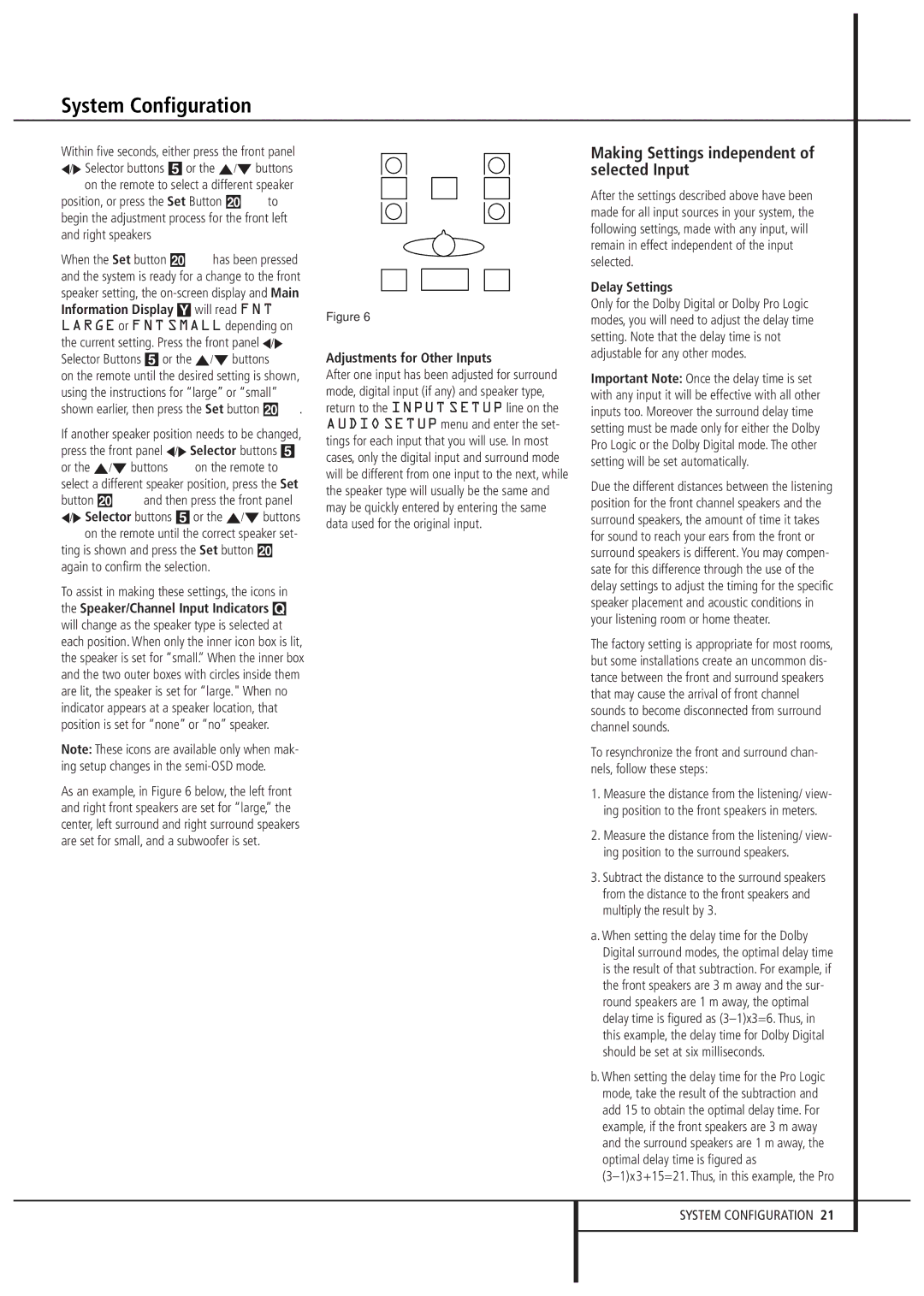 Harman-Kardon AVR 3000 owner manual Adjustments for Other Inputs, Delay Settings 