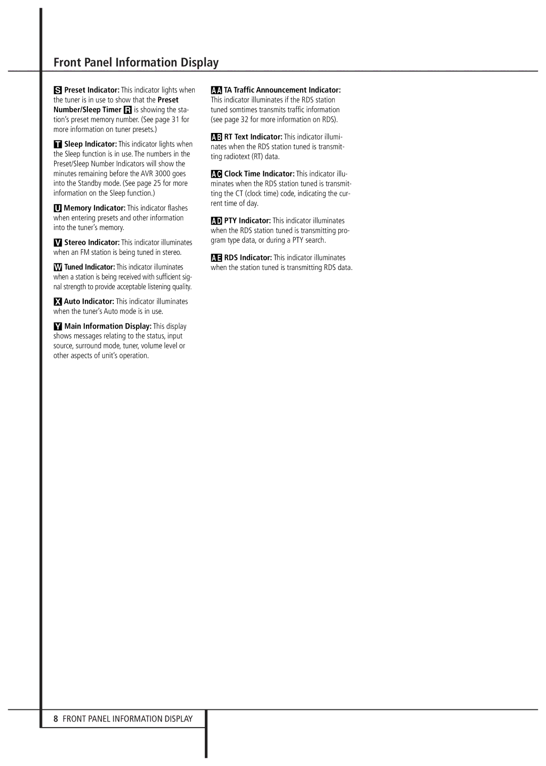 Harman-Kardon AVR 3000 owner manual Front Panel Information Display 