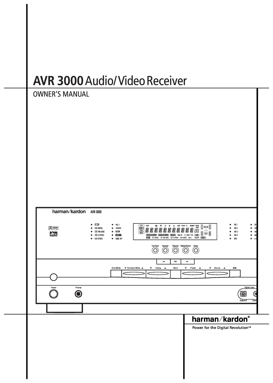 Harman-Kardon owner manual AVR 3000 Audio/ Video Receiver 