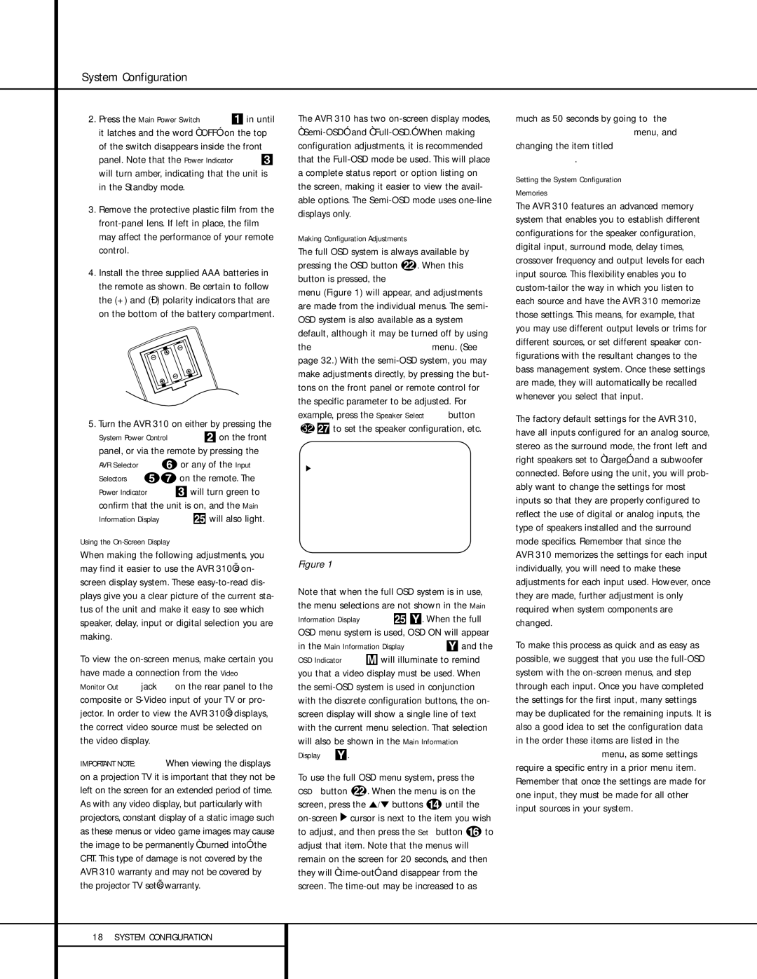 Harman-Kardon AVR 310 owner manual Using the On-Screen Display, 32 ı to set the speaker configuration, etc 