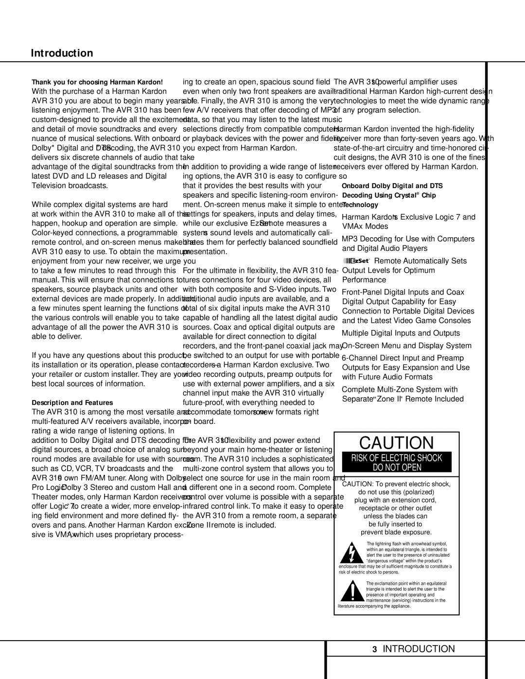 Harman-Kardon AVR 310 Introduction, While complex digital systems are hard, Description and Features, Performance 