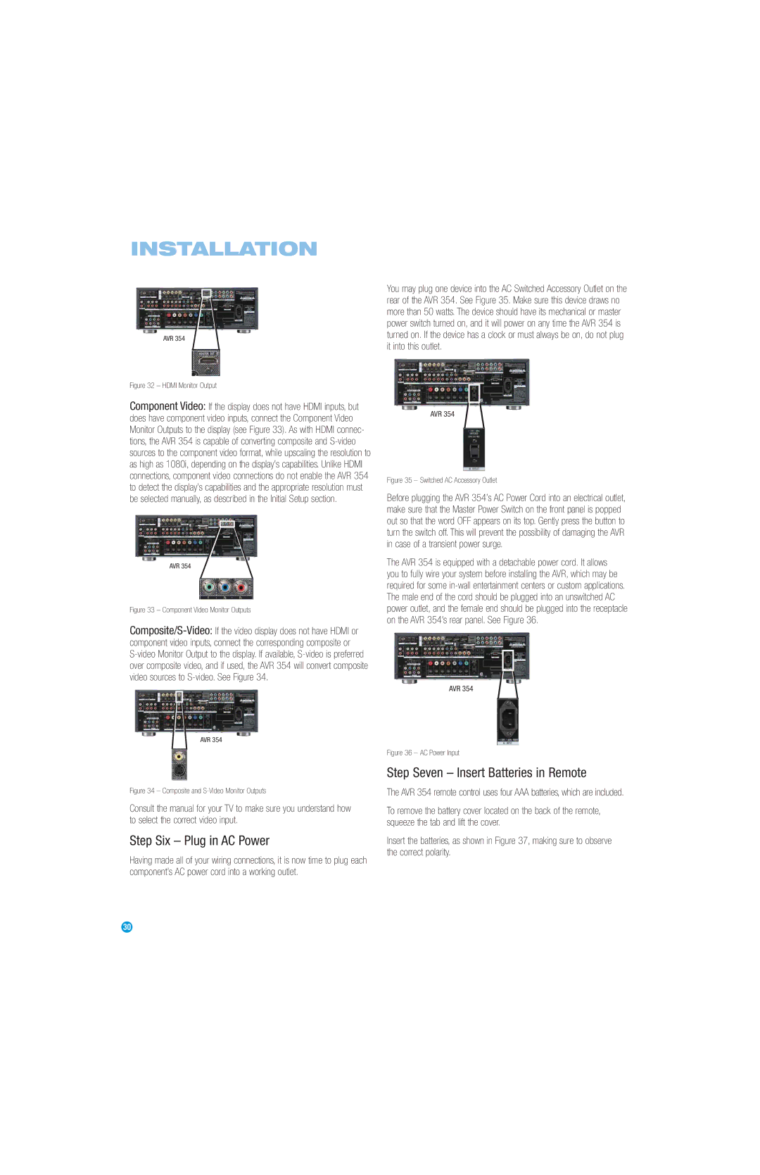 Harman-Kardon AVR 354 owner manual Step Six Plug in AC Power, Step Seven Insert Batteries in Remote 