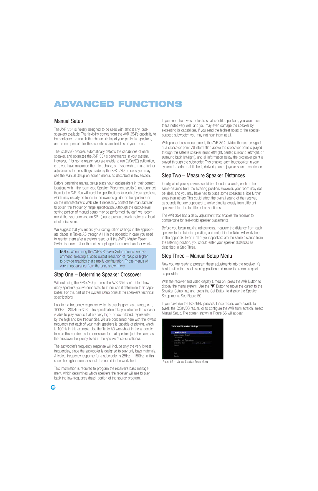 Harman-Kardon AVR 354 owner manual Step Two Measure Speaker Distances, Step Three Manual Setup Menu 