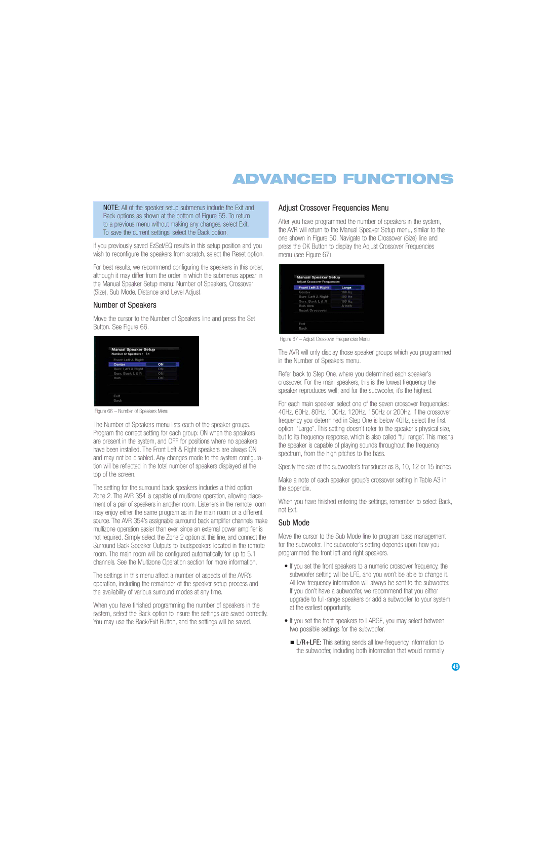 Harman-Kardon AVR 354 owner manual Number of Speakers, Adjust Crossover Frequencies Menu, Sub Mode 