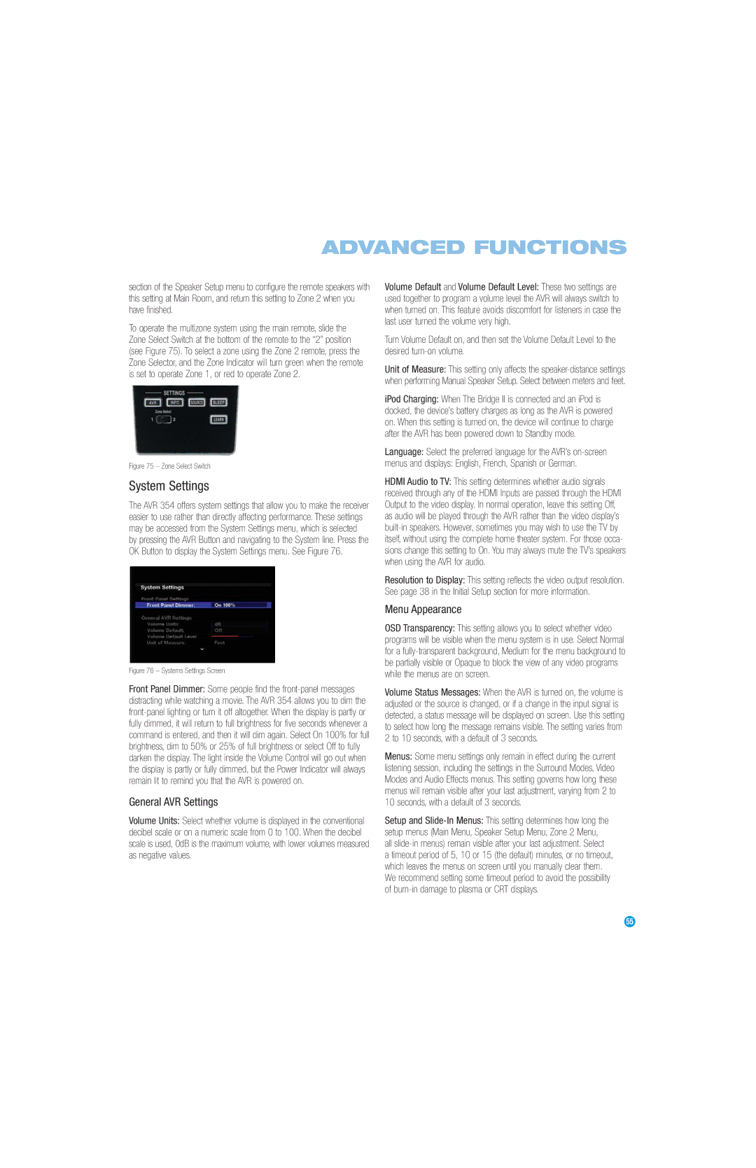 Harman-Kardon AVR 354 owner manual System Settings, General AVR Settings, Menu Appearance 