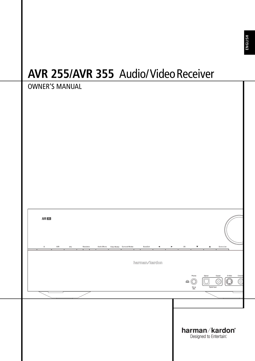 Harman-Kardon owner manual AVR 255/AVR 355 Audio/VideoReceiver 