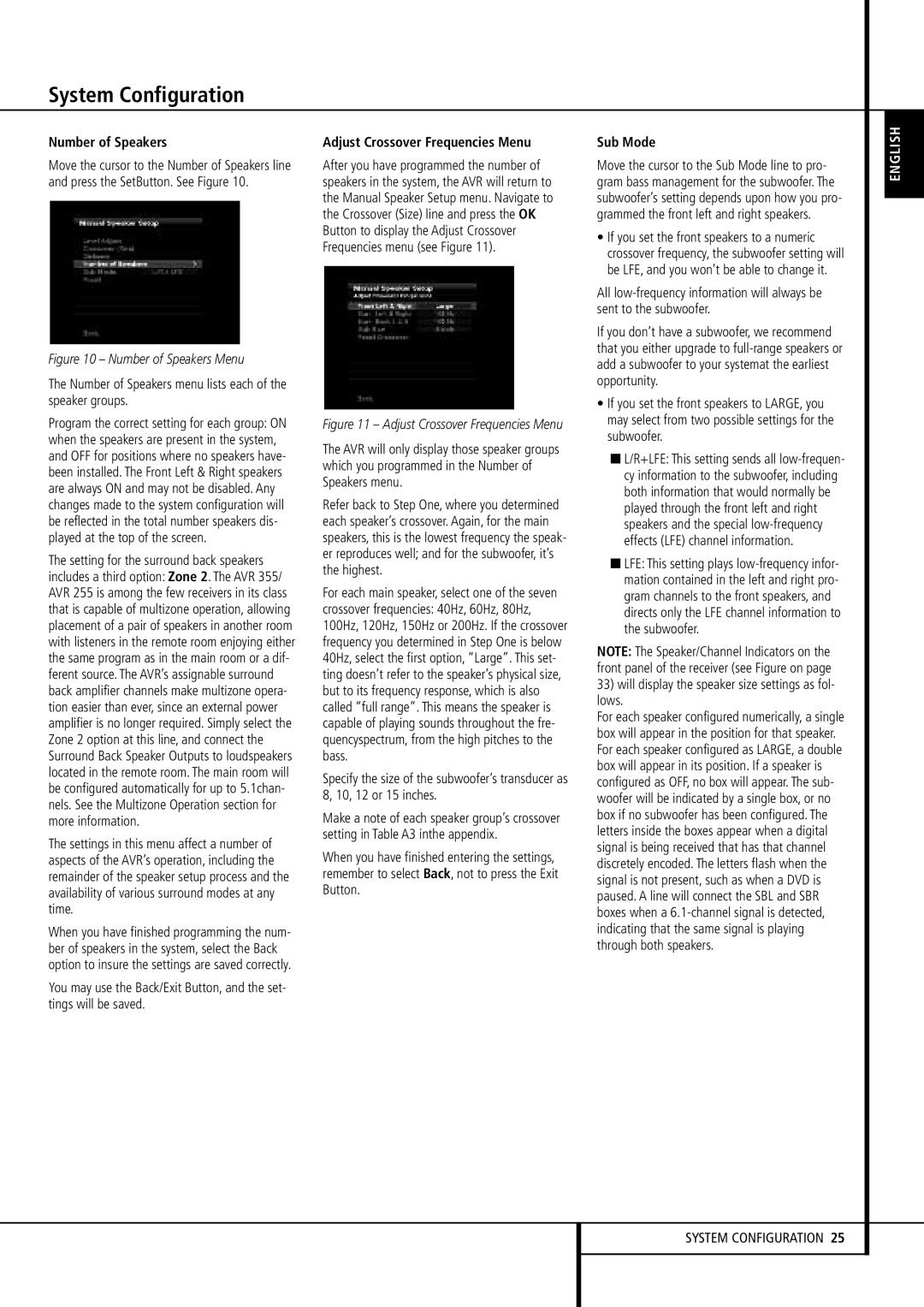 Harman-Kardon AVR 255, AVR 355 owner manual Number of Speakers, Sub Mode 