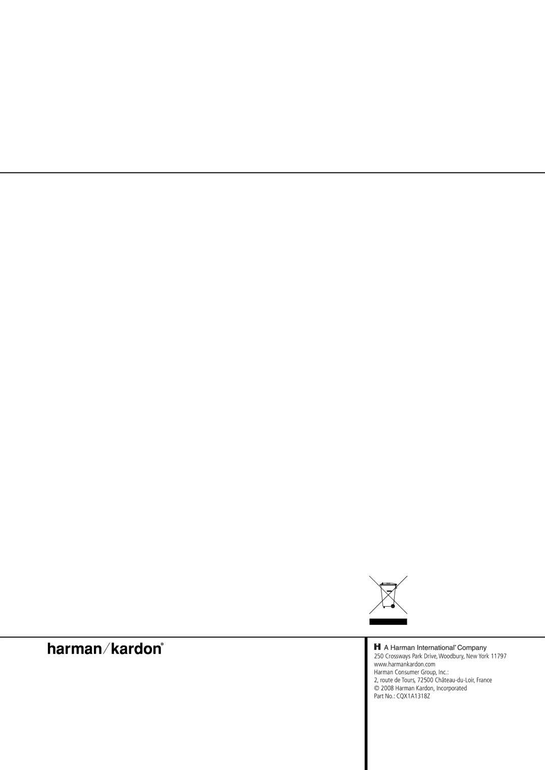 Harman-Kardon AVR 355, AVR 255 owner manual Part No. CQX1A1318Z 