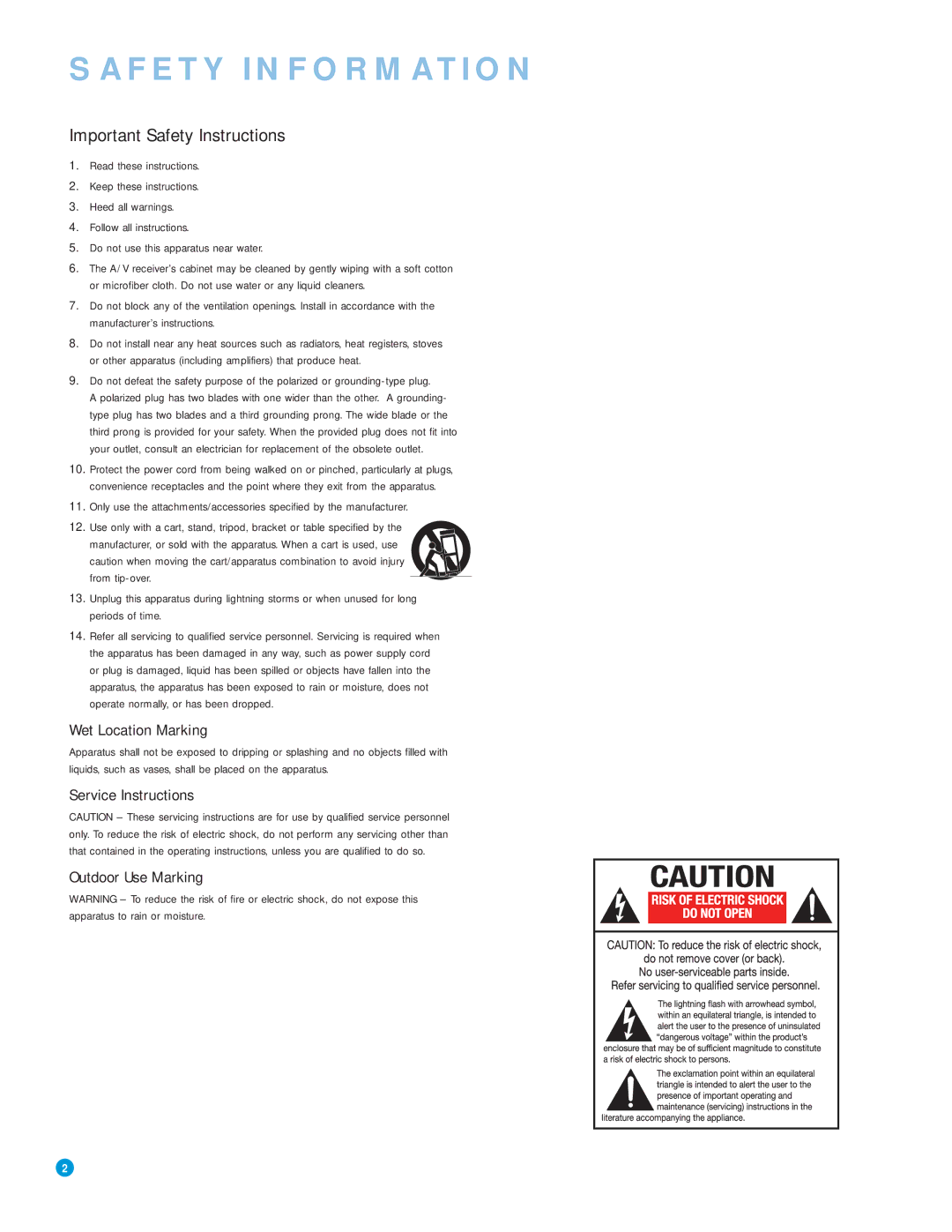 Harman-Kardon AVR 3550HD owner manual Safety Information, Important Safety Instructions 