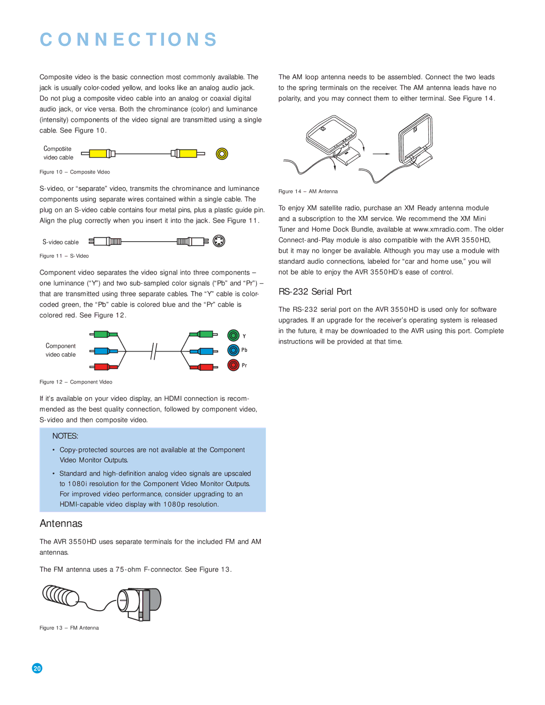 Harman-Kardon AVR 3550HD owner manual Antennas, RS-232 Serial Port, FM antenna uses a 75-ohm F-connector. See Figure 