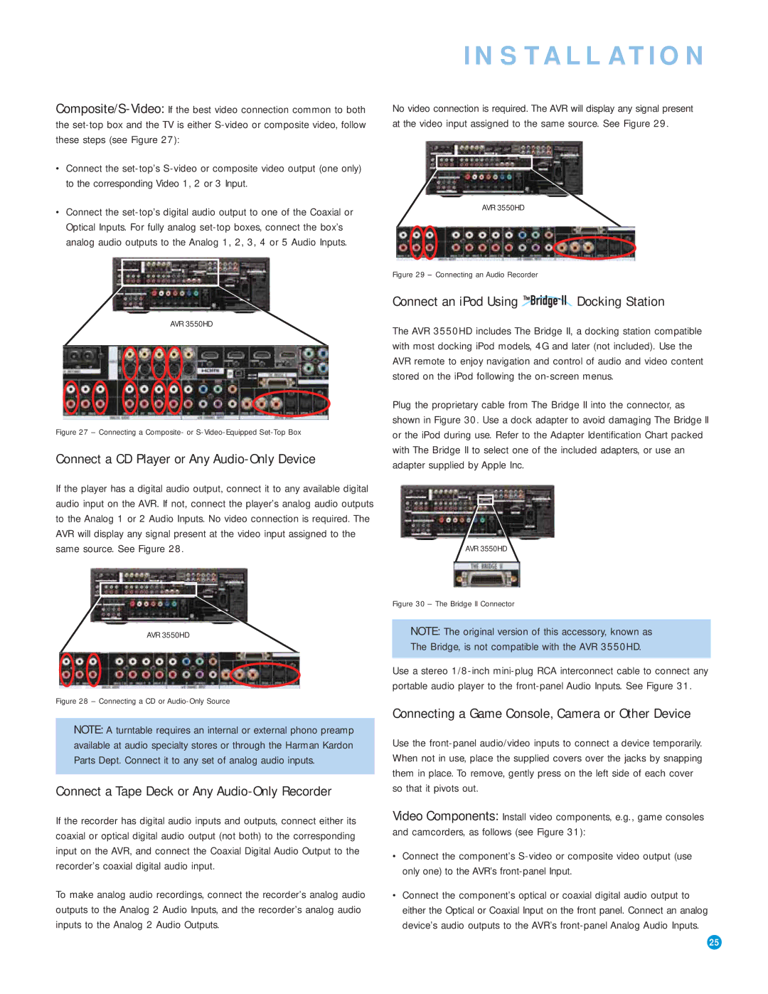 Harman-Kardon AVR 3550HD Connect a CD Player or Any Audio-Only Device, Connect a Tape Deck or Any Audio-Only Recorder 