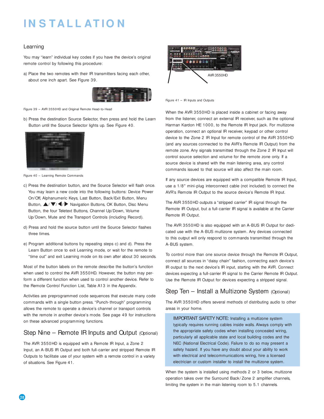 Harman-Kardon AVR 3550HD owner manual Step Ten Install a Multizone System Optional, Learning 