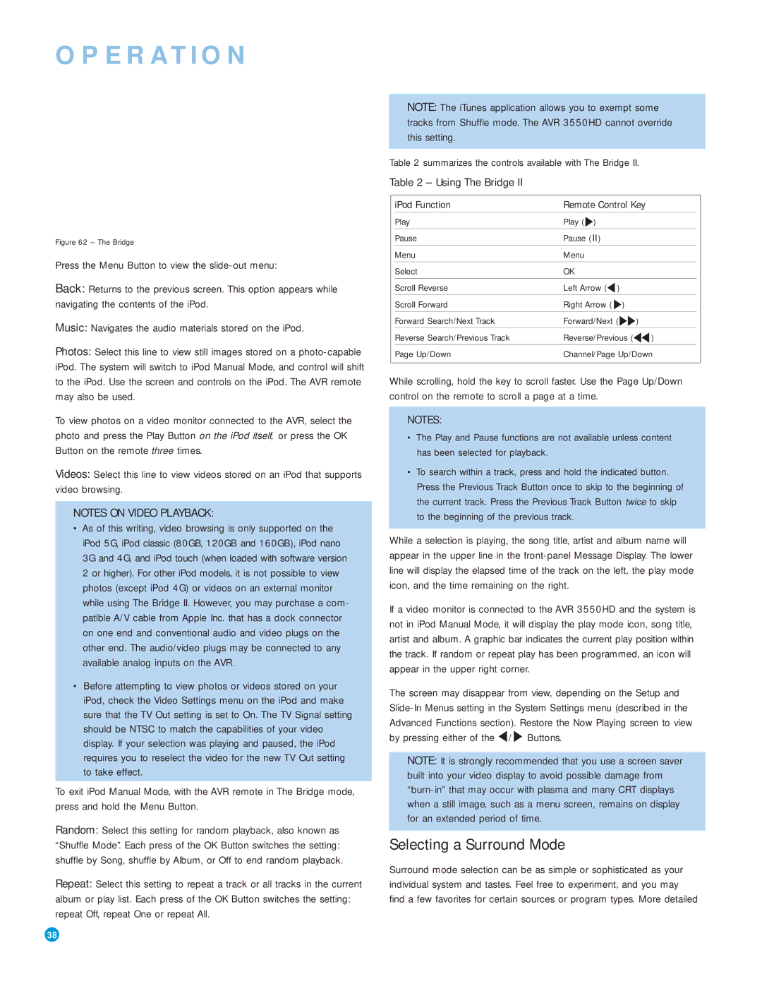 Harman-Kardon AVR 3550HD owner manual Selecting a Surround Mode, Press the Menu Button to view the slide-out menu 