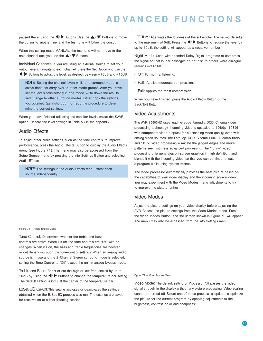 Harman-Kardon AVR 3550HD owner manual Video Adjustments, Tone Control Determines whether the treble and bass 