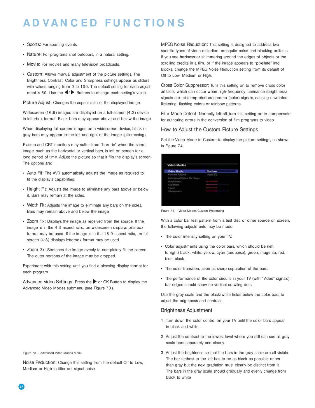 Harman-Kardon AVR 3550HD How to Adjust the Custom Picture Settings, Brightness Adjustment, Sports For sporting events 