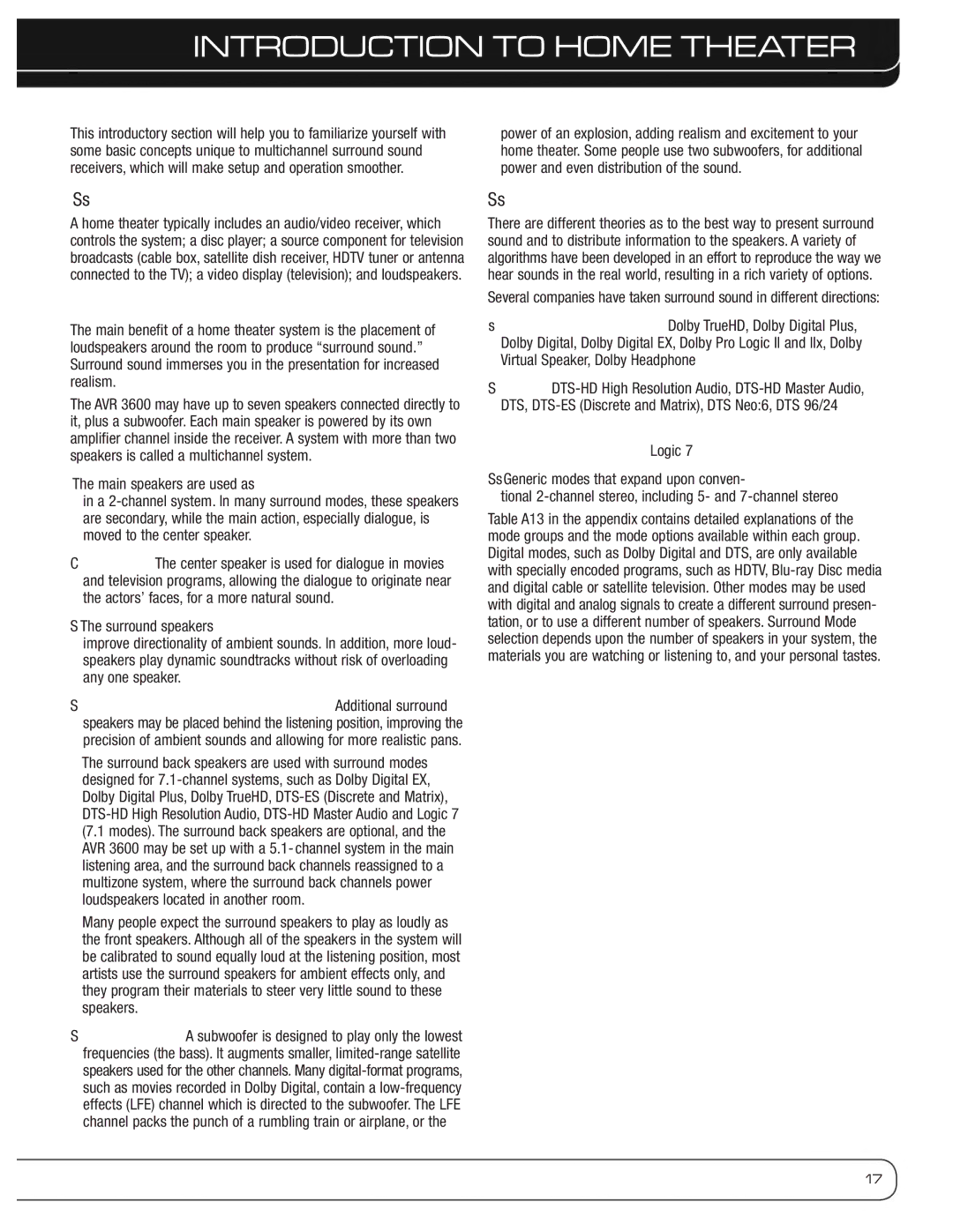 Harman-Kardon AVR 3600 owner manual Introduction to Home Theater, Typical Home Theater System, Multichannel Audio 