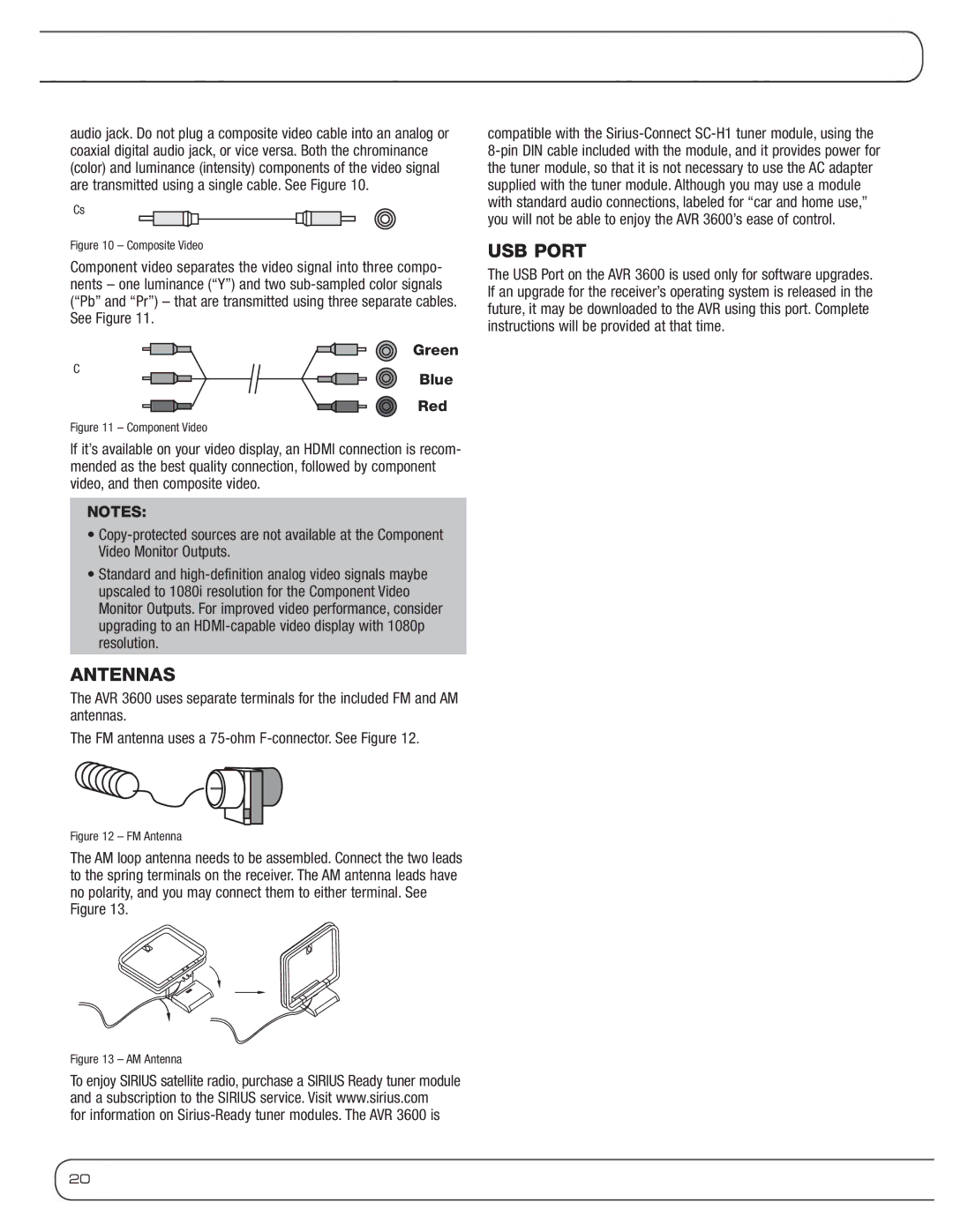 Harman-Kardon AVR 3600 owner manual Antennas, USB Port 