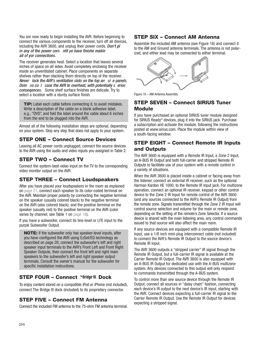 Harman-Kardon AVR 3600 owner manual Installation 