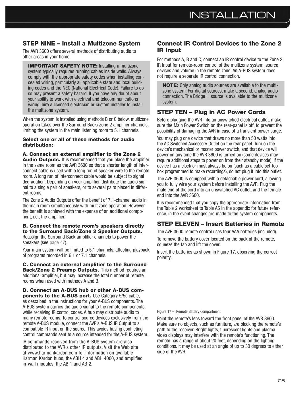 Harman-Kardon AVR 3600 owner manual Step Nine Install a Multizone System, Connect IR Control Devices to the Zone 2 IR Input 