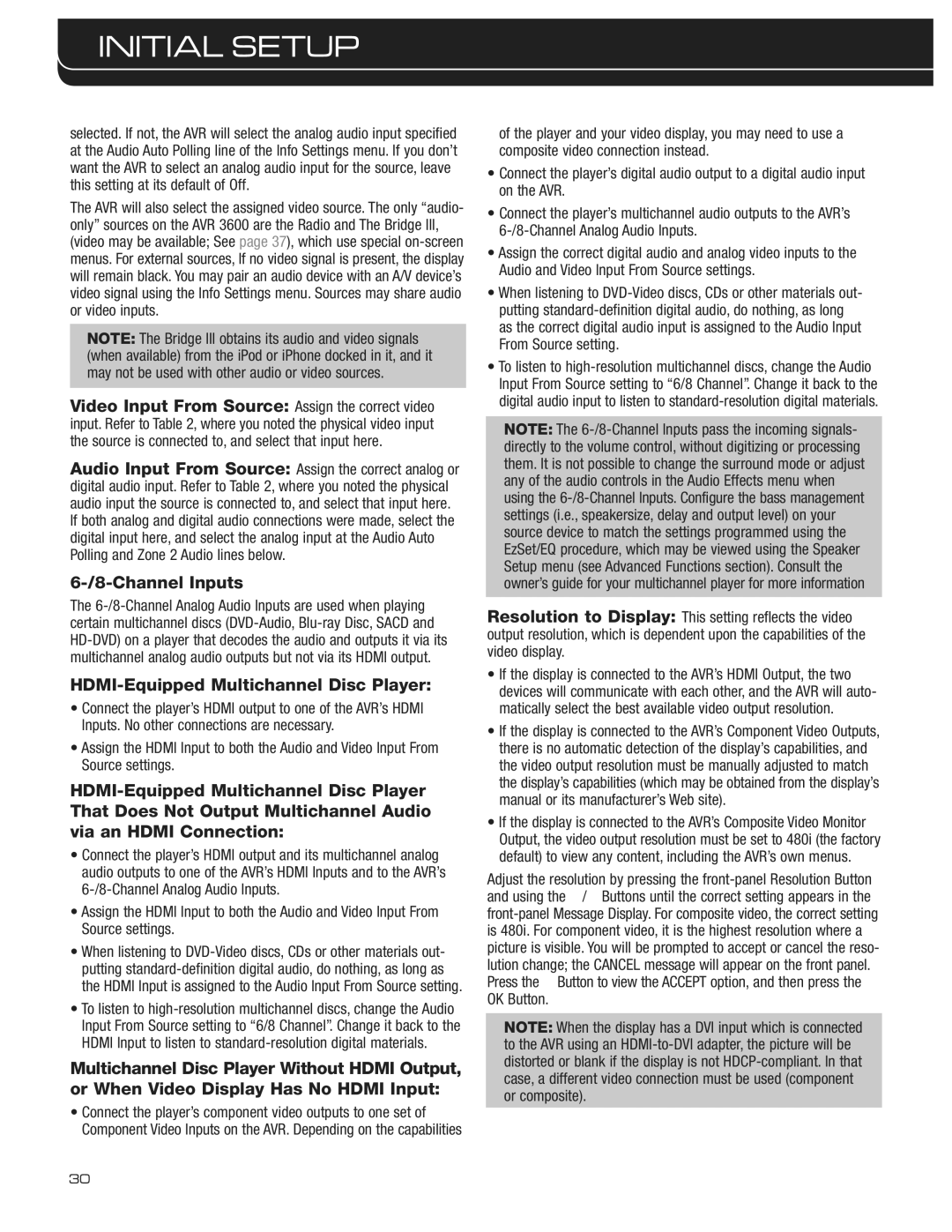 Harman-Kardon AVR 3600 owner manual Channel Inputs 