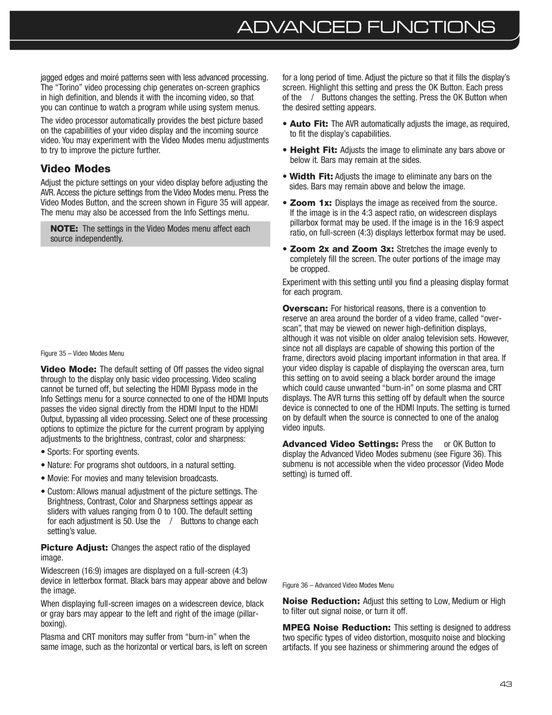 Harman-Kardon AVR 3600 owner manual Video Modes Menu 