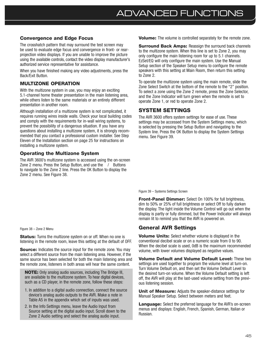 Harman-Kardon AVR 3600 owner manual System Settings, General AVR Settings 