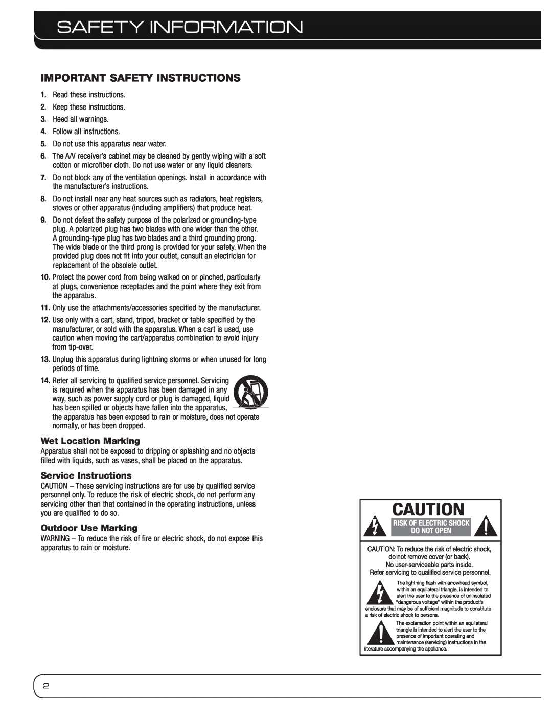 Harman-Kardon AVR 3600 owner manual Safety Information, Important Safety Instructions 