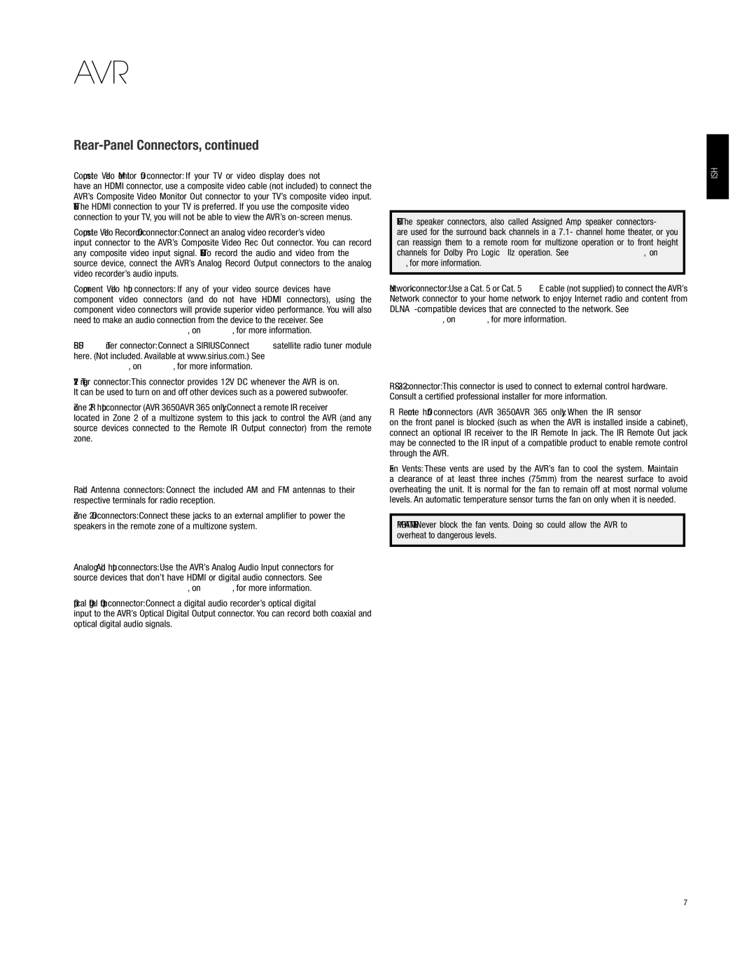 Harman-Kardon AVR 2650, AVR 3650 owner manual Rear-Panel Connectors 