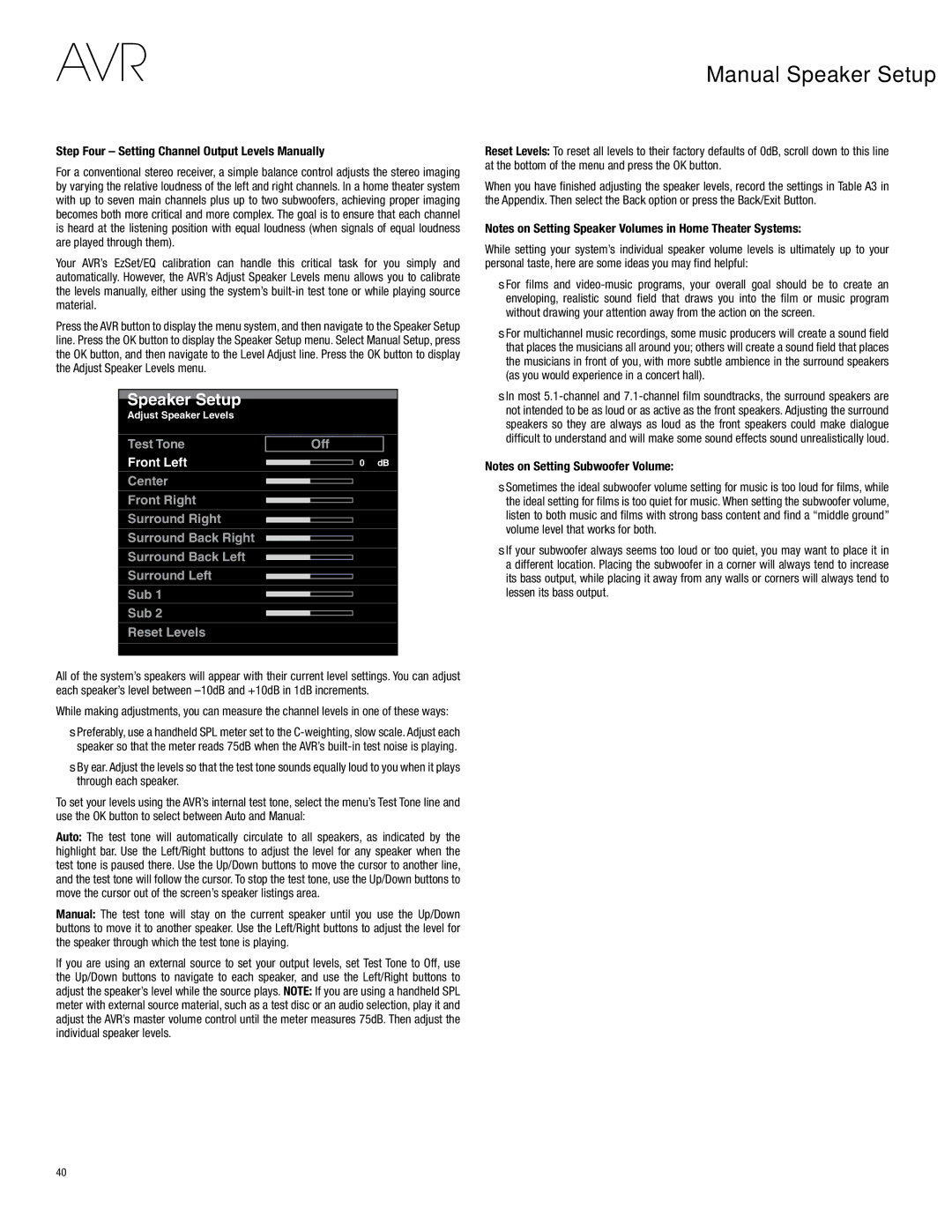 Harman-Kardon AVR 3700, AVR 2700 owner manual Step Four Setting Channel Output Levels Manually 