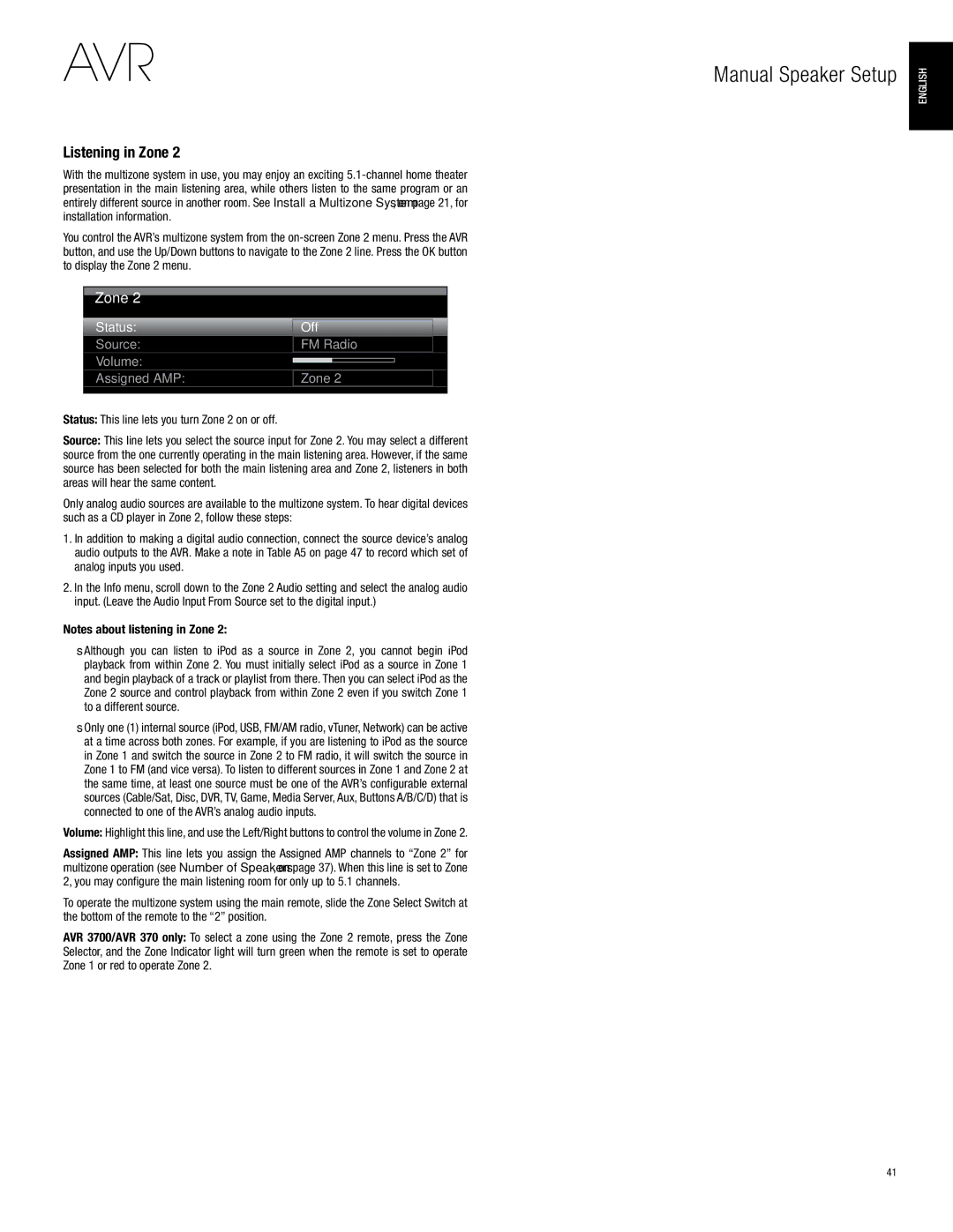 Harman-Kardon AVR 2700, AVR 3700 owner manual Listening in Zone, Status This line lets you turn Zone 2 on or off 