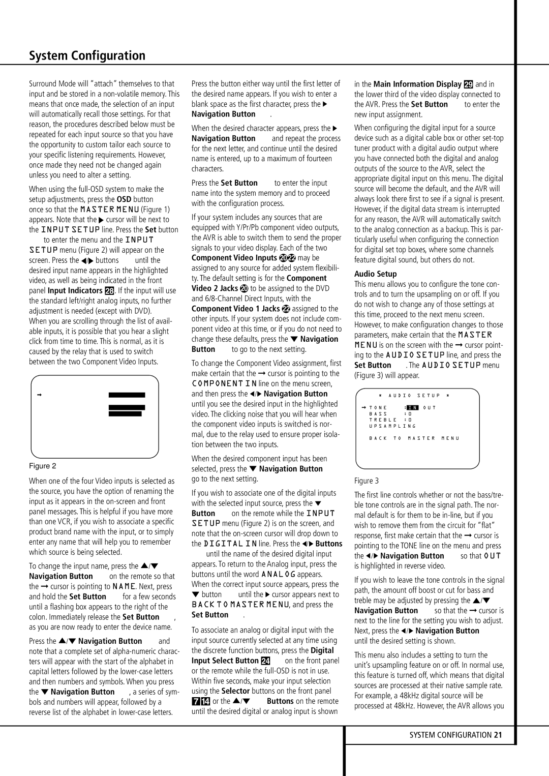 Harman-Kardon AVR 430 owner manual Component Video Inputs may be, Set Button F, Audio Setup 