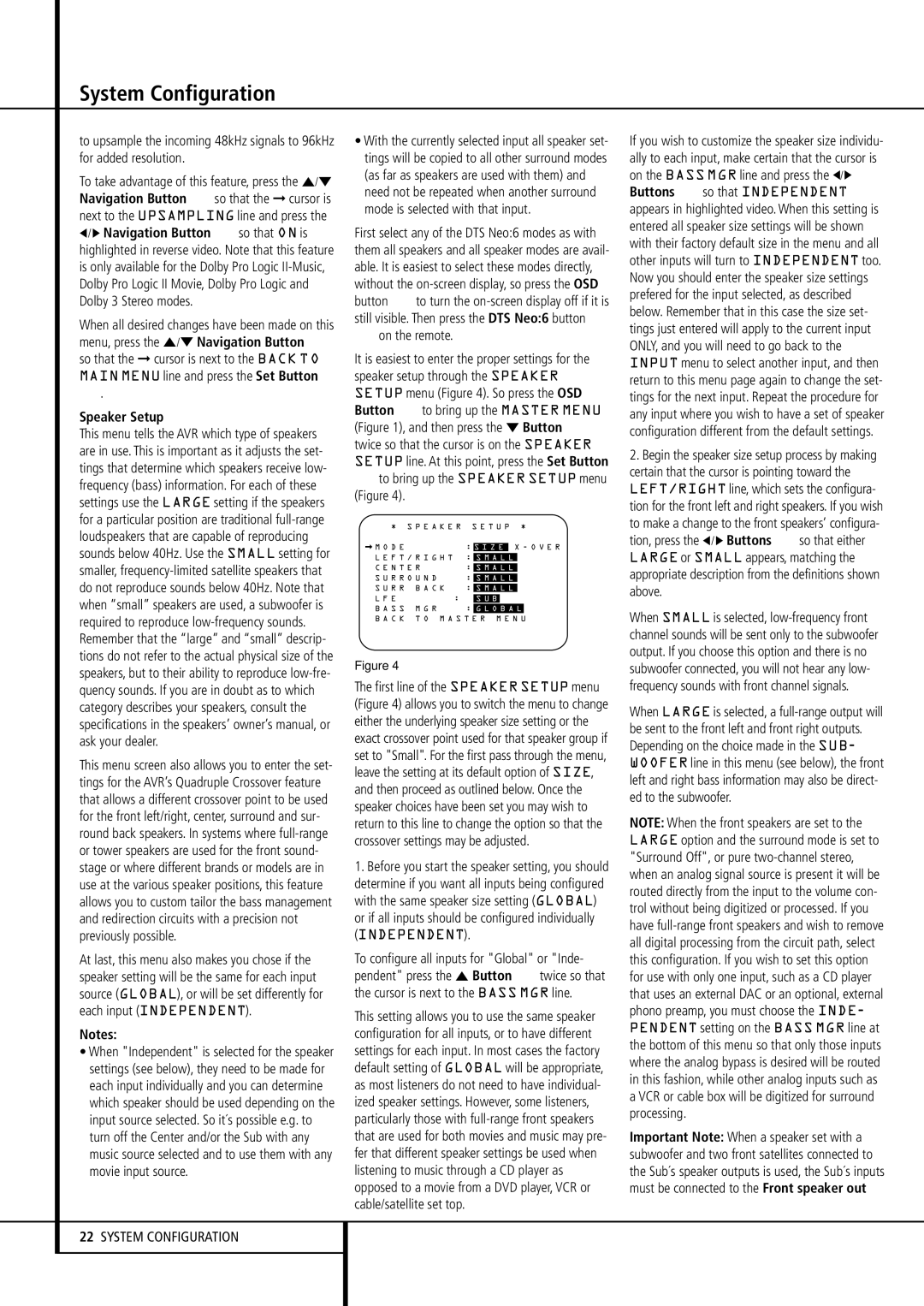 Harman-Kardon AVR 430 owner manual On the remote, To bring up the Speaker Setup menu Figure 