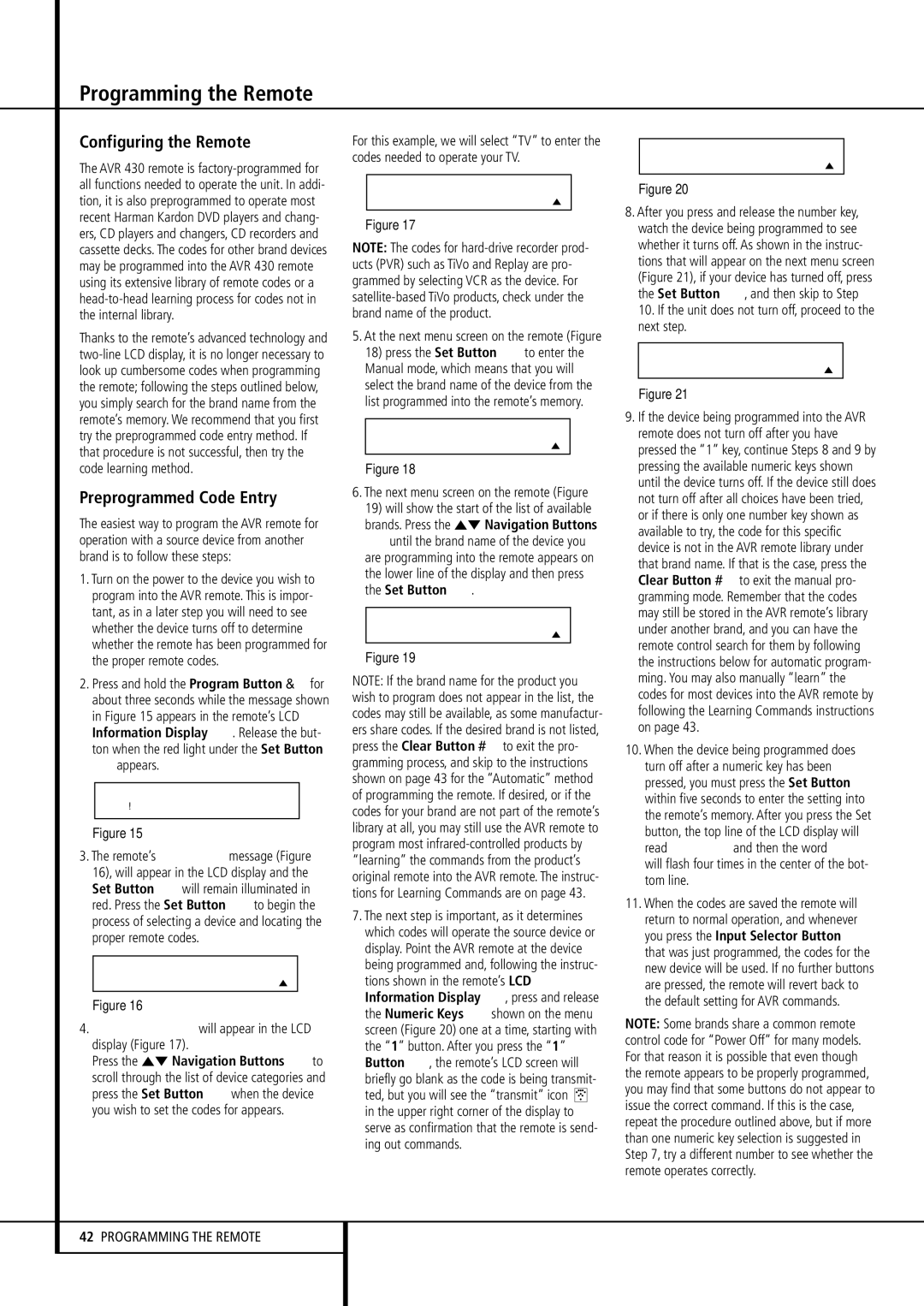 Harman-Kardon AVR 430 owner manual Configuring the Remote, Preprogrammed Code Entry, Appears 