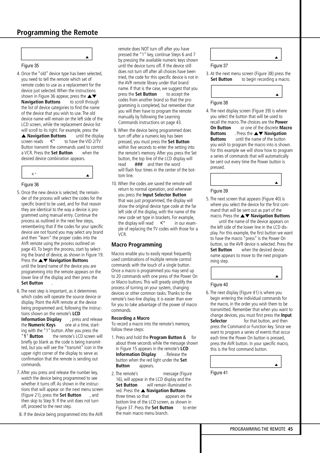 Harman-Kardon AVR 430 owner manual Macro Programming, Recording a Macro 