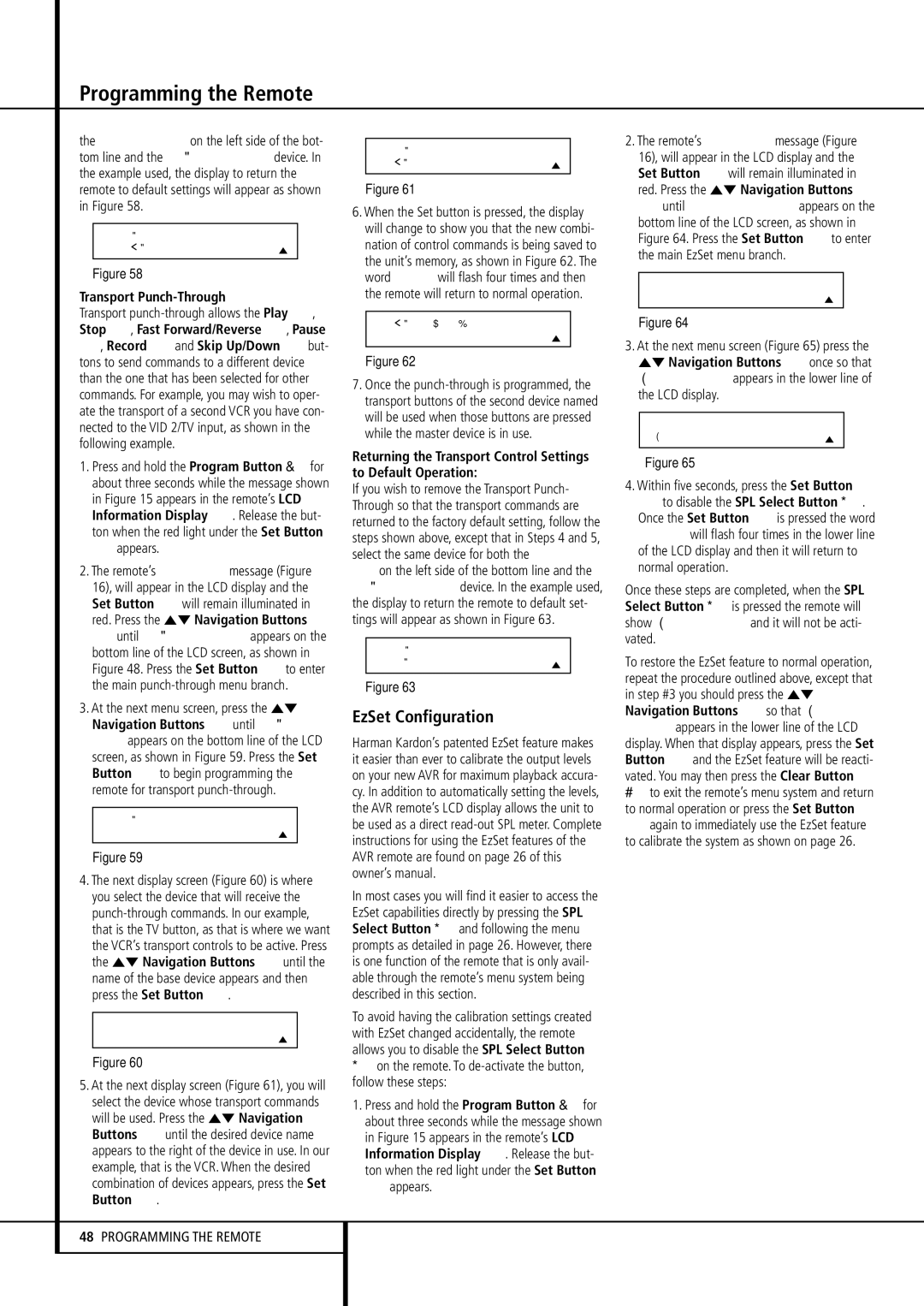 Harman-Kardon AVR 430 owner manual EzSet Configuration, Transport Punch-Through, ⁄¤ Navigation Buttons Eonce so that 