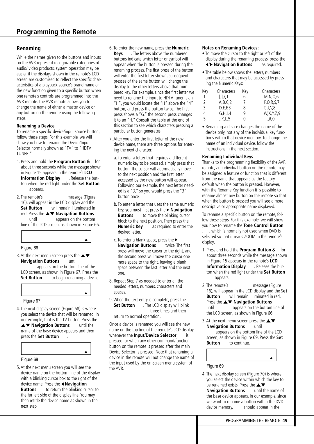 Harman-Kardon AVR 430 owner manual Renaming a Device, ‹/› Navigation Buttons Eas required, Renaming Individual Keys 