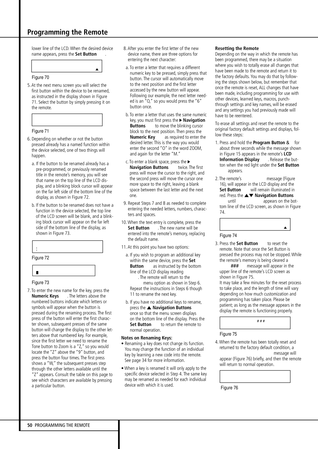 Harman-Kardon AVR 430 At this point you have two options, See page 34 for more information, Resetting the Remote 