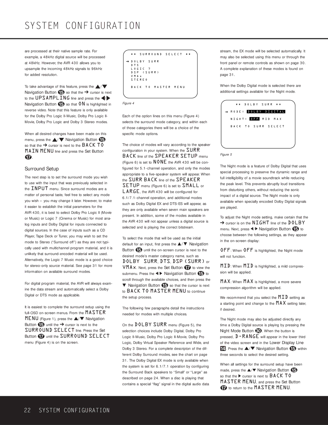 Harman-Kardon AVR 430 owner manual Surround Setup, To return to the Master Menu 