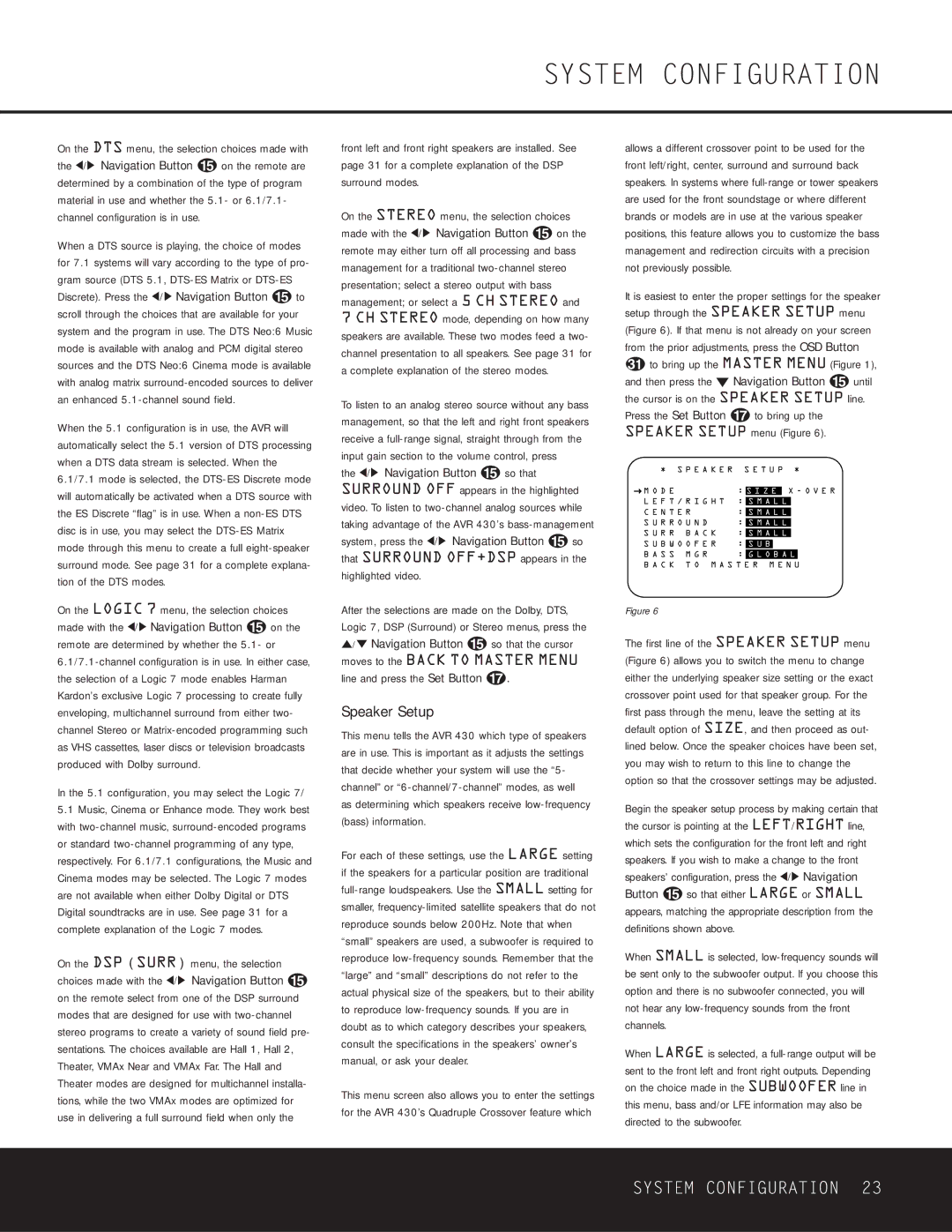 Harman-Kardon AVR 430 owner manual Speaker Setup 