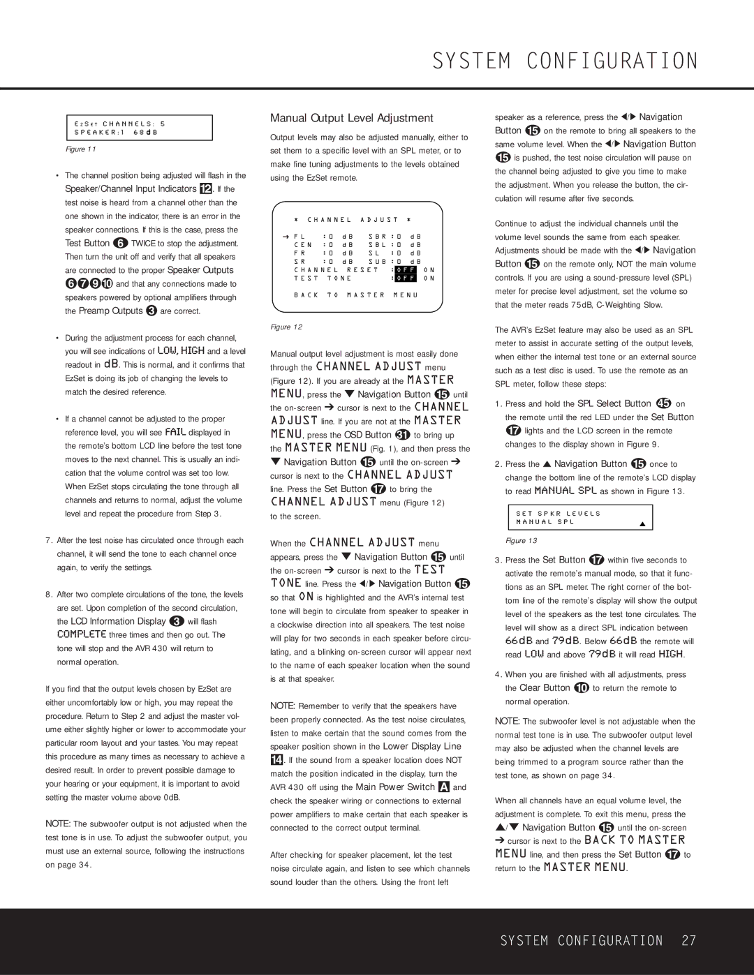 Harman-Kardon AVR 430 owner manual Manual Output Level Adjustment, To the screen 