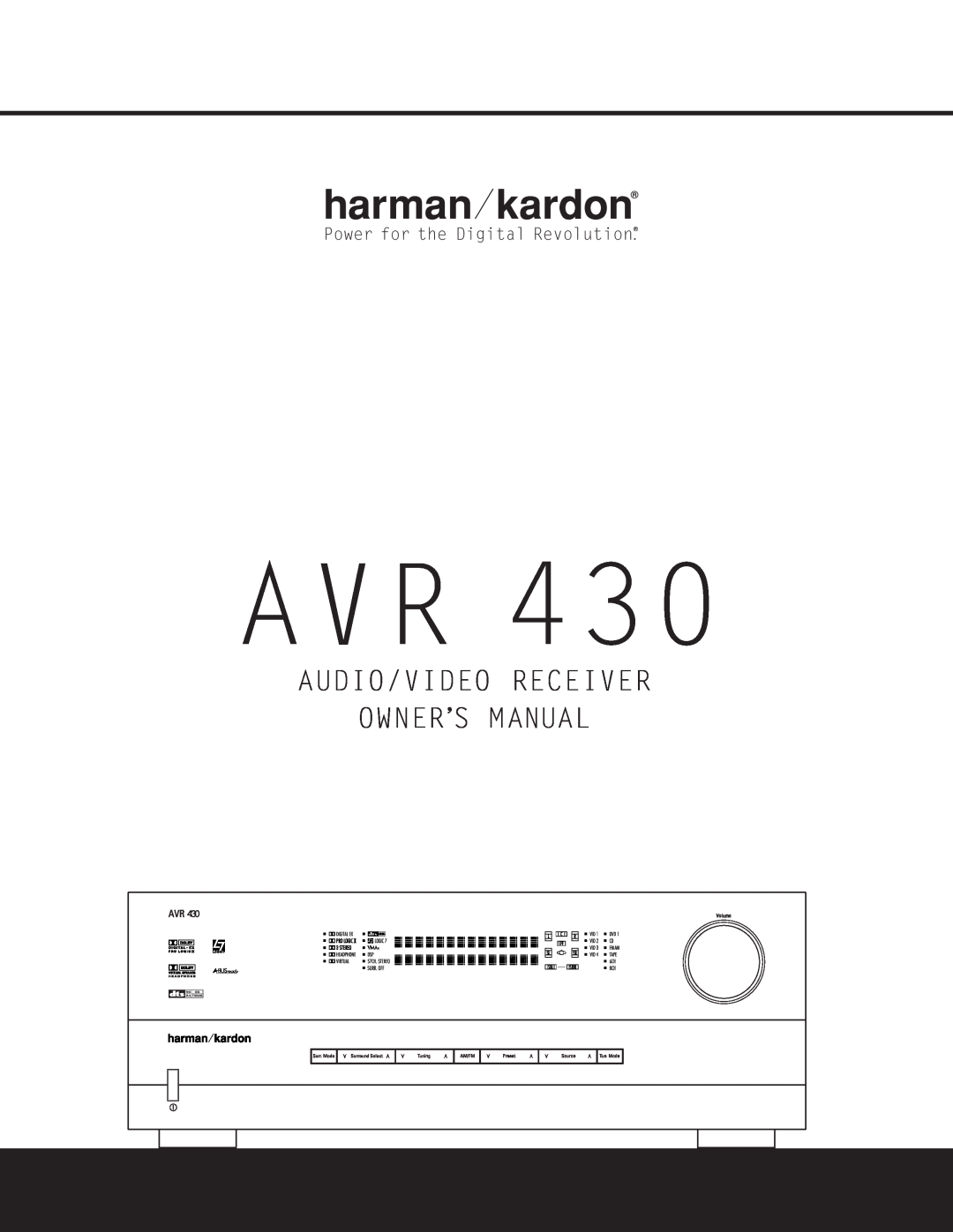 Harman-Kardon owner manual AVR 430 Audio/ Video Receiver, Owner’S Manual 