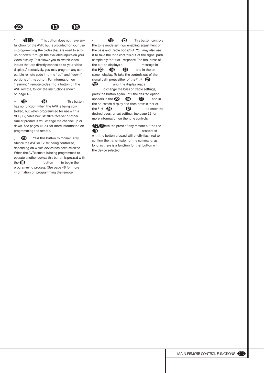 Harman-Kardon AVR 435 owner manual Main Remote Control Functions 