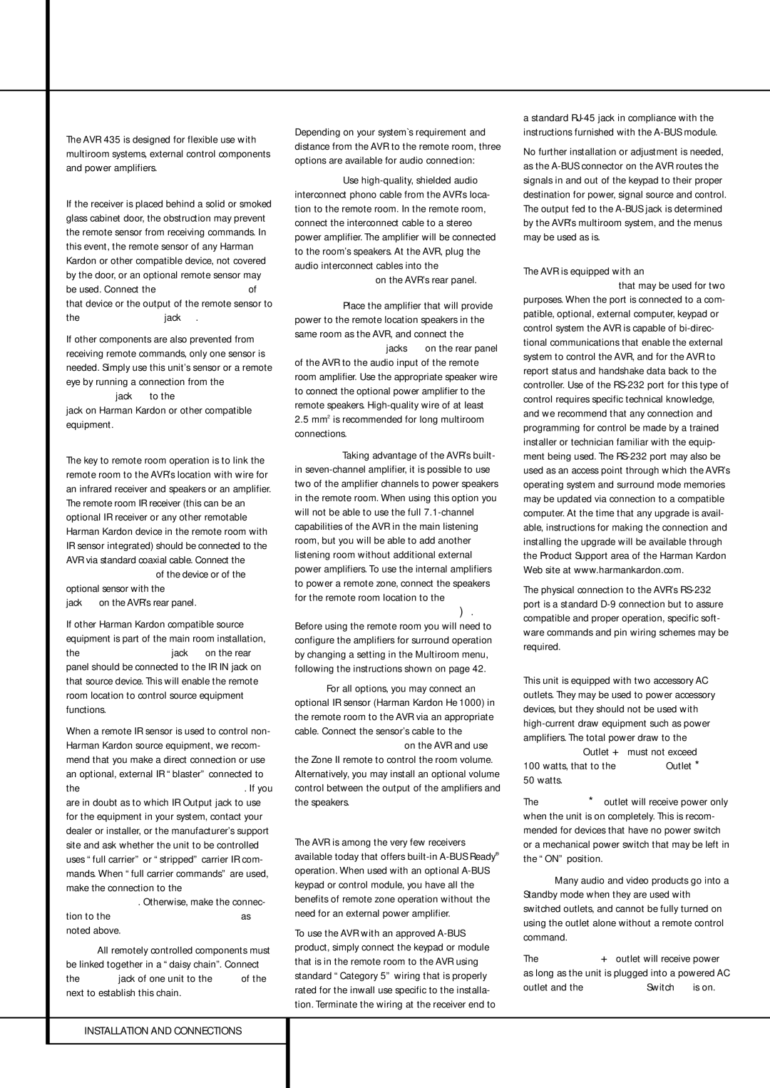 Harman-Kardon AVR 435 owner manual System and Power Connections 