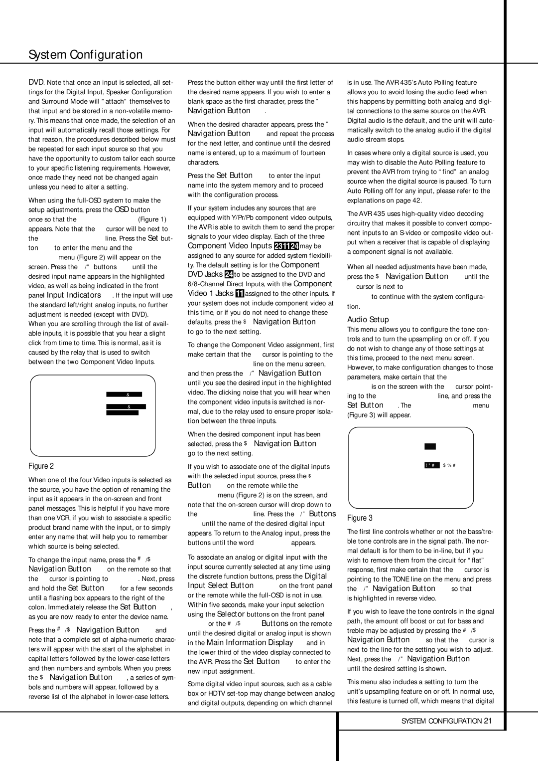 Harman-Kardon AVR 435 Audio Setup, Input Select Button ÛGon the front panel, ‹/ › Navigation Button Eso that OUT 