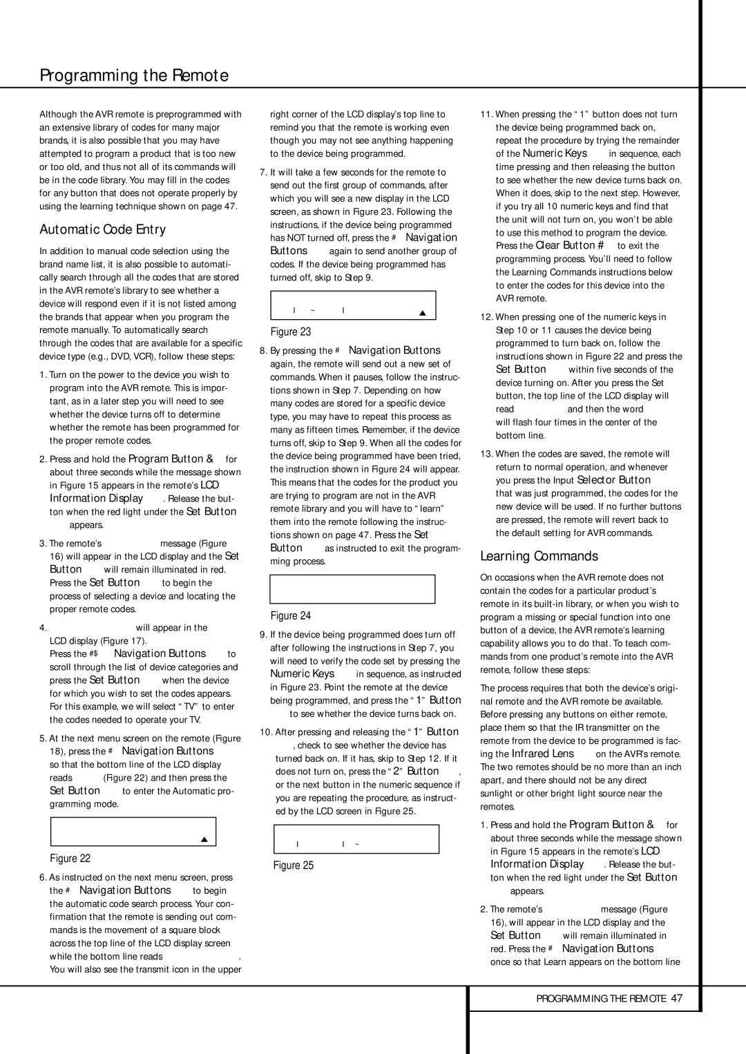 Harman-Kardon AVR 435 owner manual Automatic Code Entry, Learning Commands, Fappears 