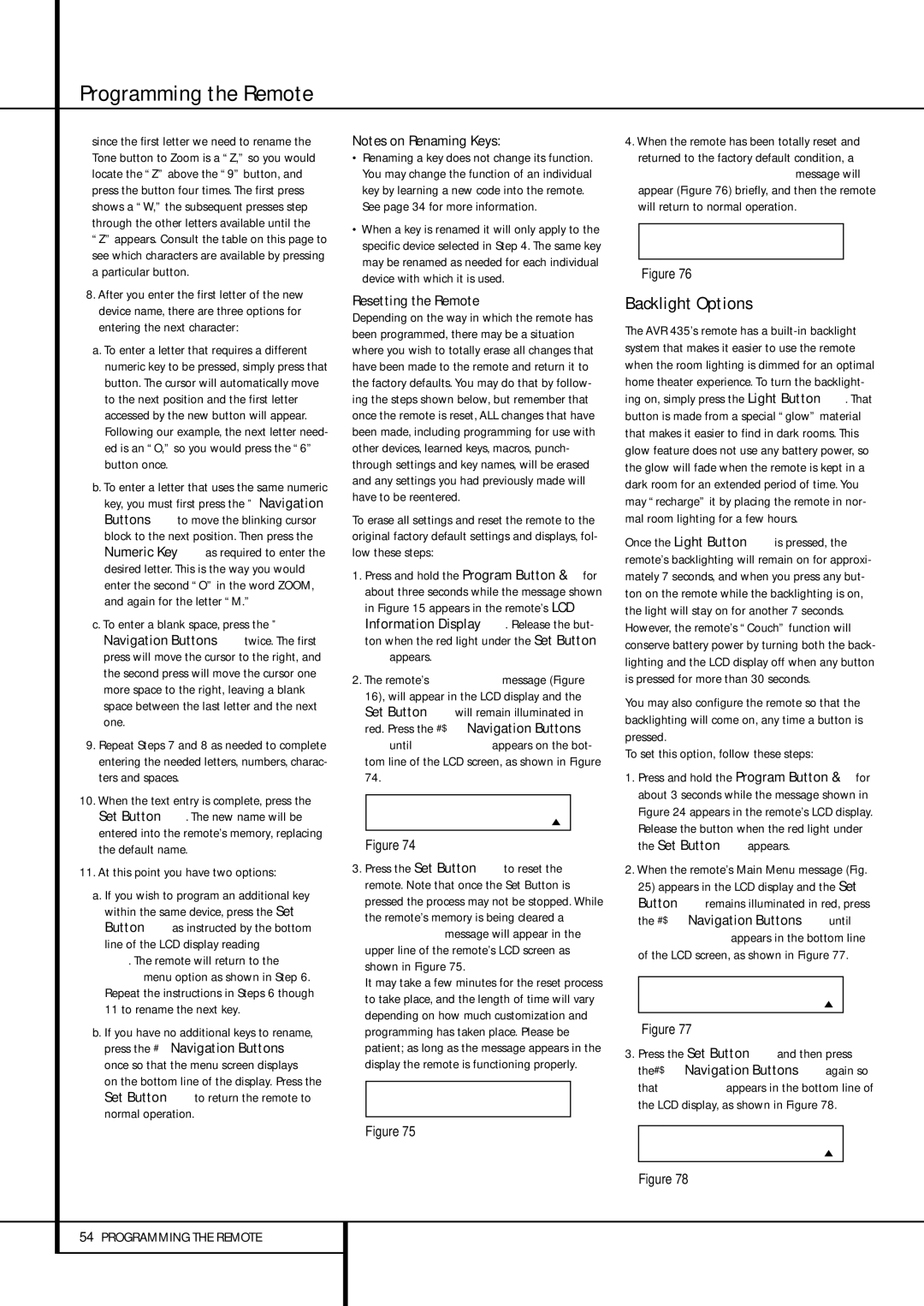 Harman-Kardon AVR 435 owner manual Backlight Options, At this point you have two options, See page 34 for more information 