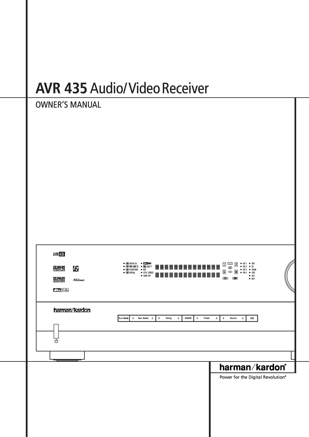 Harman-Kardon owner manual AVR 435 Audio/ Video Receiver 