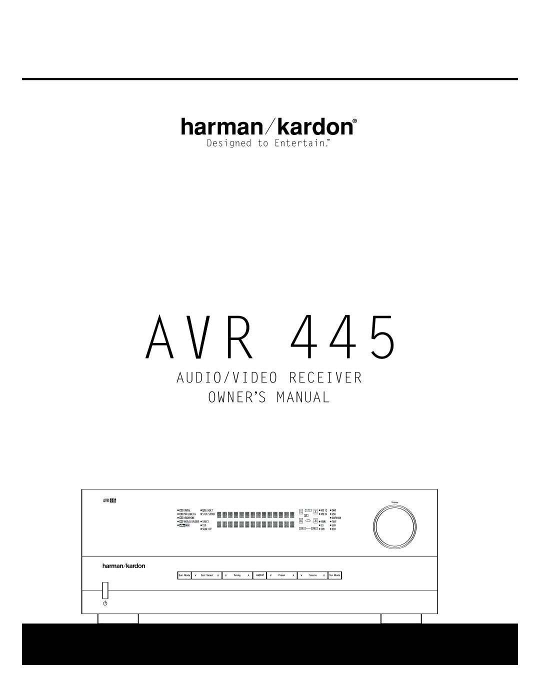 Harman-Kardon AVR 445 owner manual Avr, AUDIO/VIDEO Receiver 