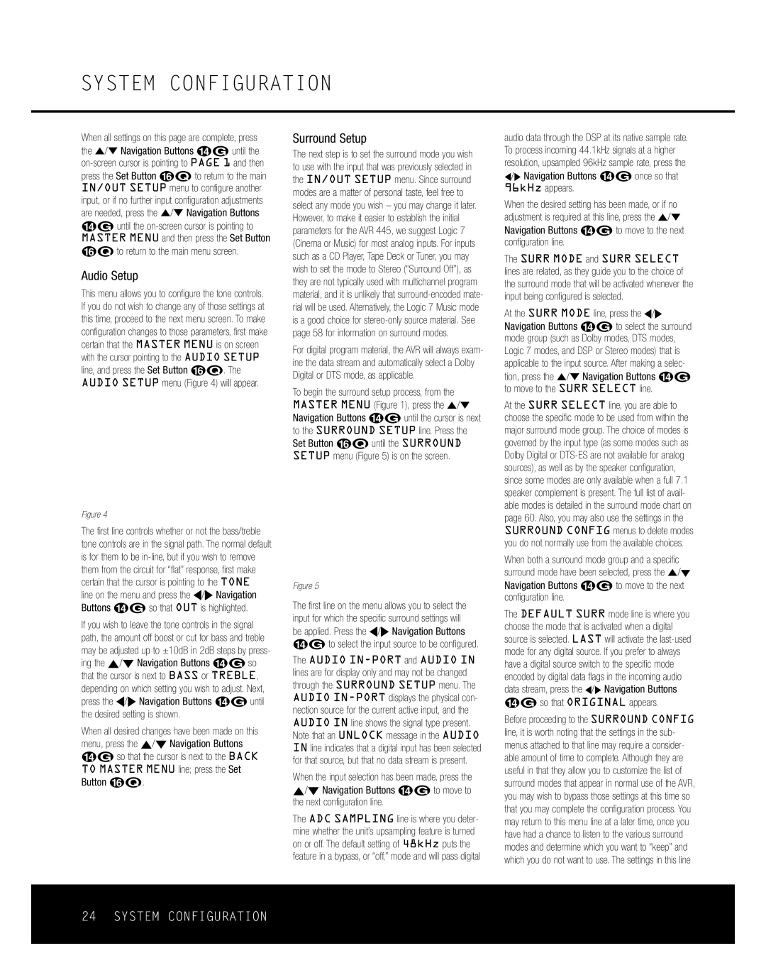 Harman-Kardon AVR 445 owner manual Audio Setup, Surround Setup, Pœ to return to the main menu screen 