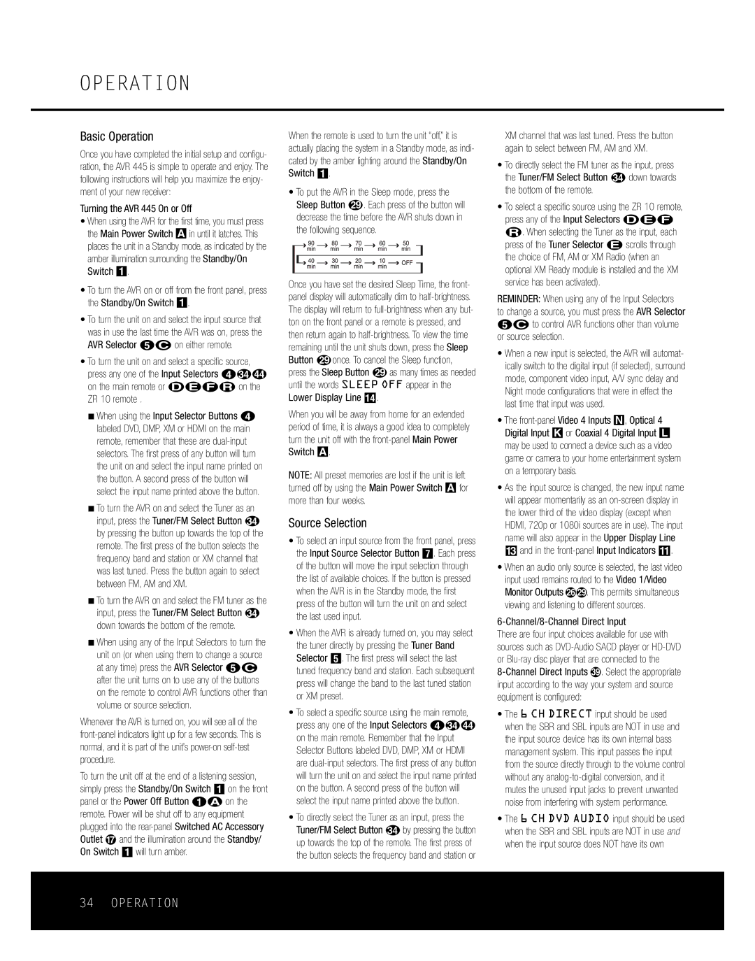 Harman-Kardon AVR 445 owner manual Basic Operation, Source Selection 